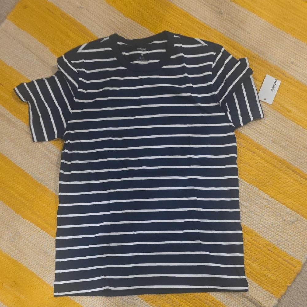 Sonoma Navy and White Striped Short Sleeve Tee - Size S